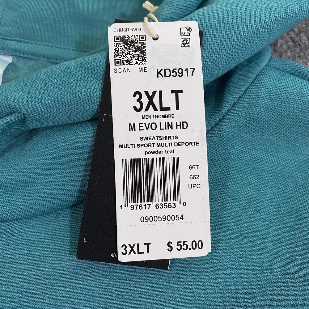 Adidas 3D Retro 70s Striped Logo Hoodie Mens 3XLT 3XL Tall Teal Disco Groovy NWT